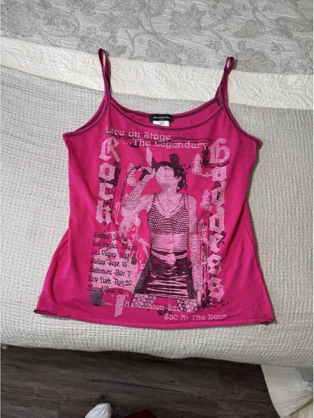 y2k benzene girl “rock goddess” pink & black tank top